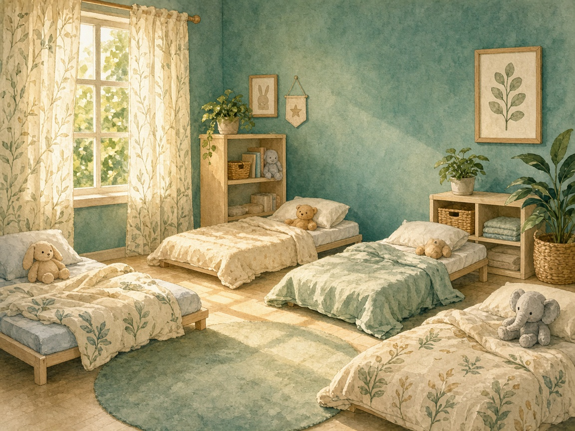Small cots in a quiet nap room